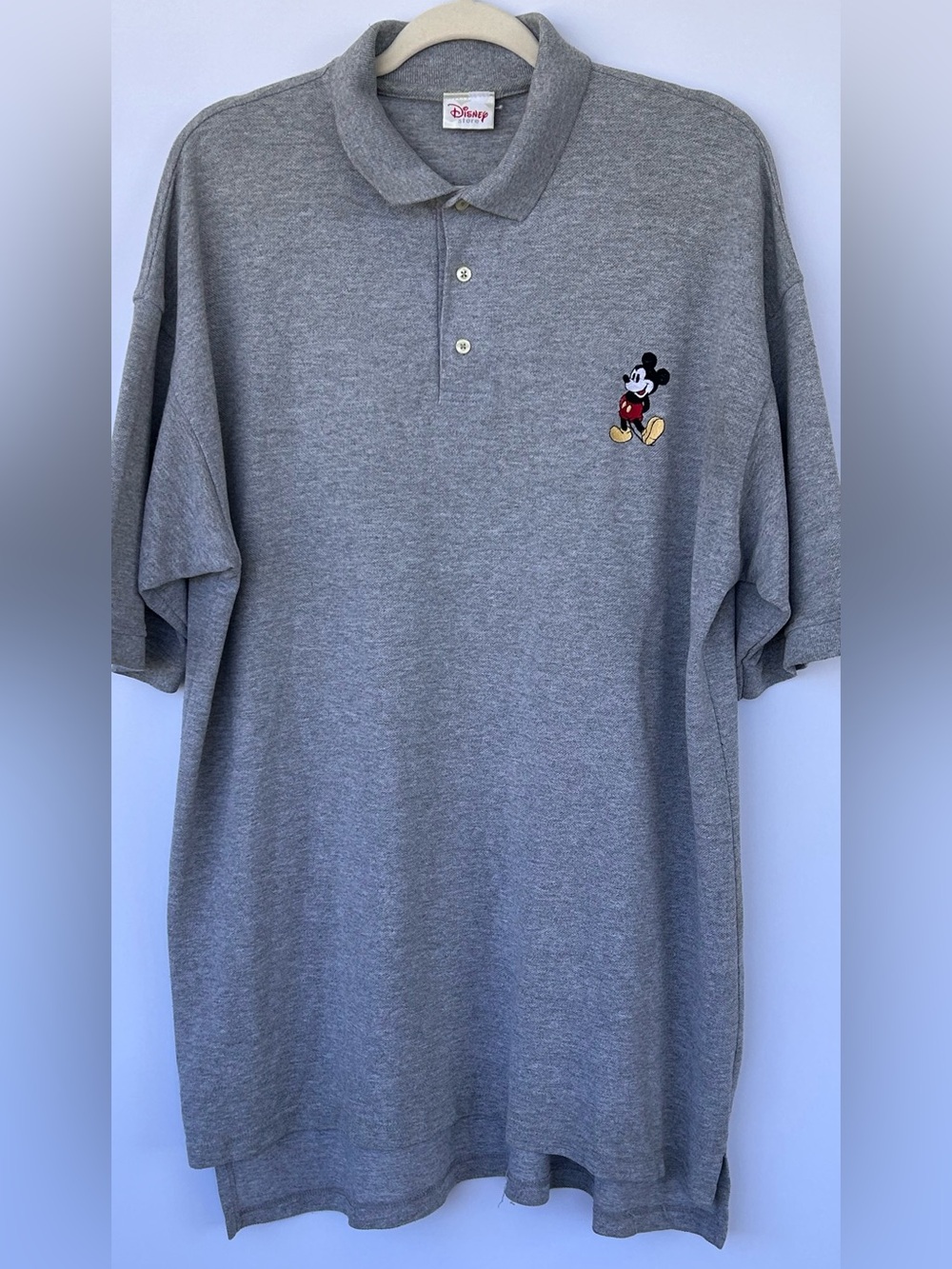Disney Store Men’s Vintage Mickey Pique Polo Shirt Gray Short Sleeve Size XL